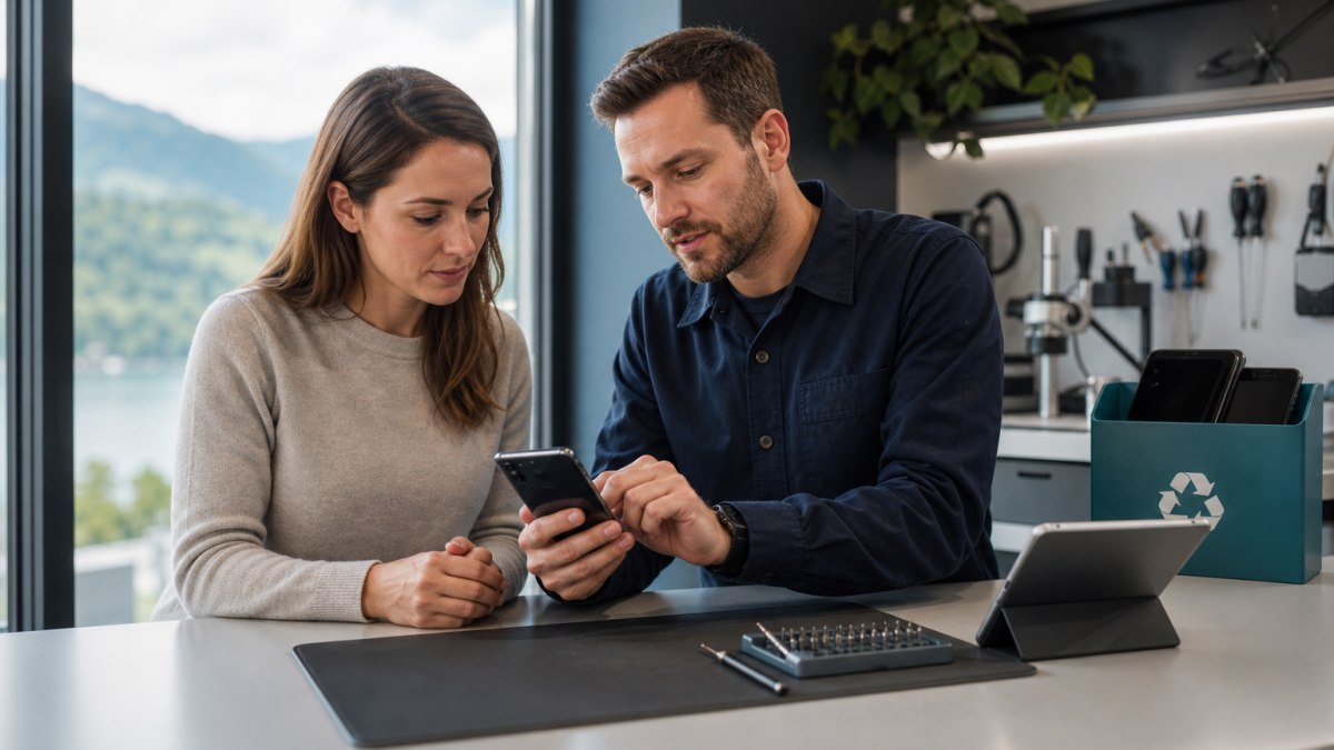 Smartphone auf Beratungstheke bei einer professionellen Reparaturabklärung in der Schweiz