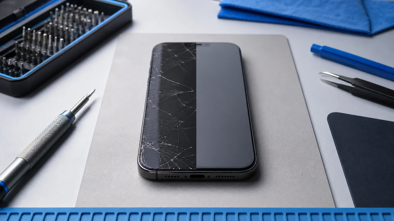 Smartphone mit beschädigtem und professionell repariertem Display bei repairNstore Schweiz