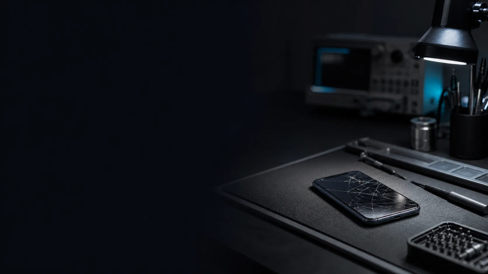 Technische Schadenanalyse mit beschädigtem Smartphone